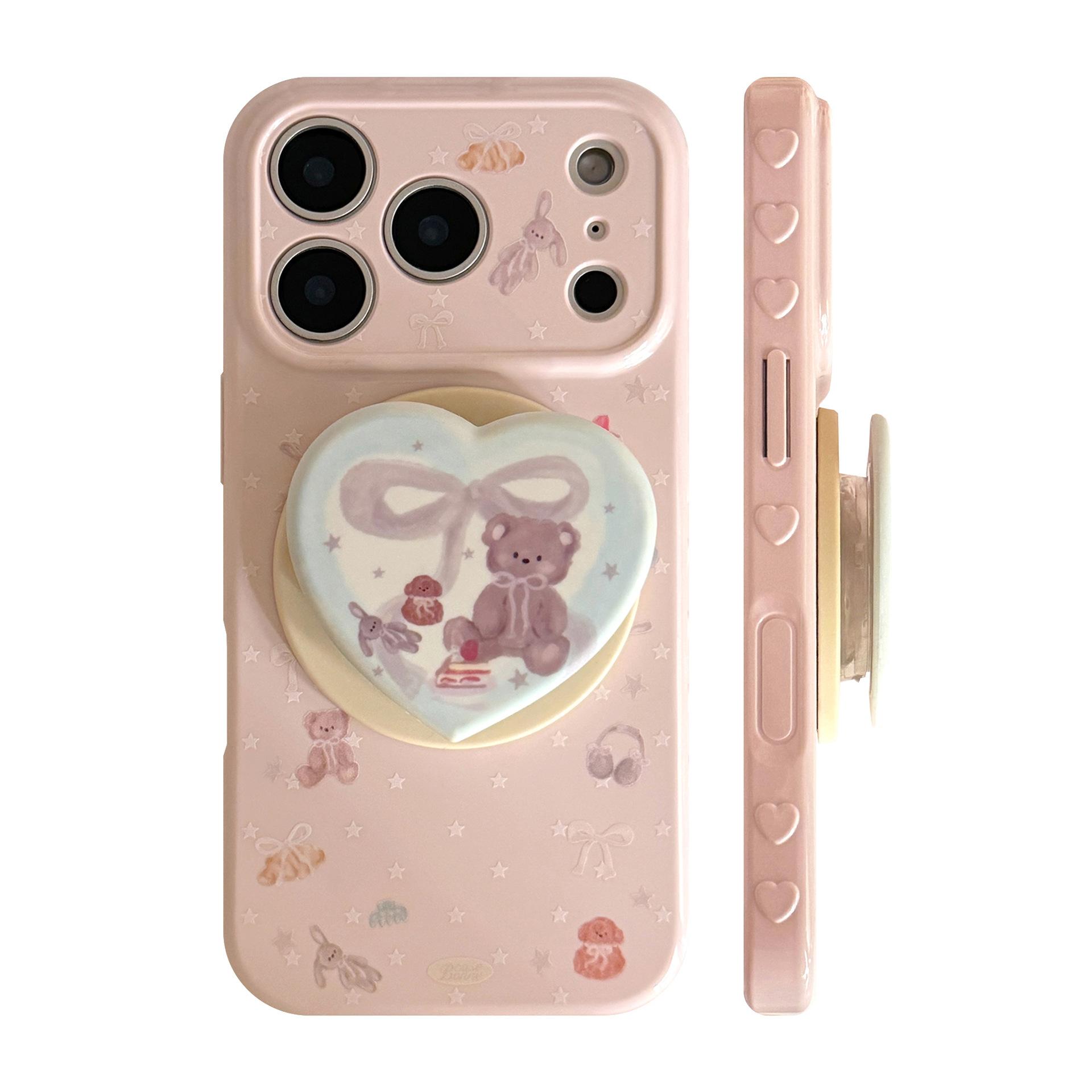 

Cute Pink Bear Heart-Shaped Magnetic Stand and Bear Phone Case for iPhone 16, iPhone 17, and iPhone 17 Pro Max iPhone 17 Pro Max
