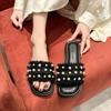 Fashion Summer 2024 Women Flat Pearl Sandals Fashion Open Toe Slides Dressy Casual Flip Flops Comfy Slip on Slippers Shoes for Women