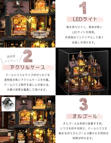 Moin Moin Puppenhaus Miniatur DIY Bausatz Set [Englische Anleitung] 1/24 Maßstab Europäisches Gotisches Schloss mit Eule, Violine und Mittelalterlichem Europäischen Klavier | LED