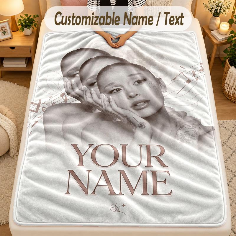 Flannel BlanketAriana Grande Custom Name Text Personalized Soft Warm Throw Blanket Home Decor Gift