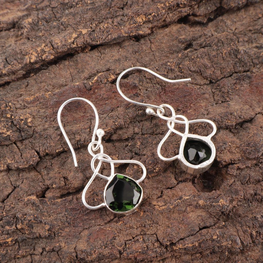 Green Tourmaline Gemstone 925 Sterling Silver Jewelry Partywear Earrings 1.50" EE-2-40