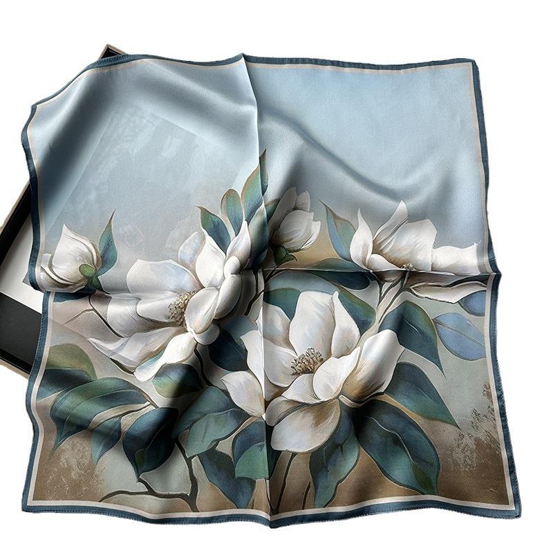 

1pcs 70cm Camellia Printed Silk Scarf Women s Simulated Silk Flower Pattern Fresh and Versatile Headwear Clothing Square Scarf