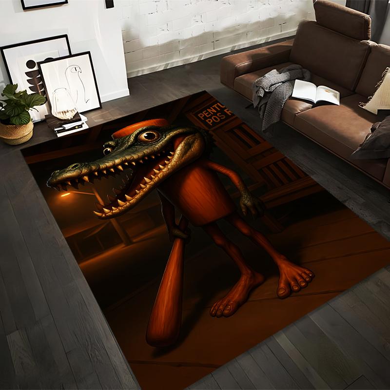

Wooden-Crocodile Hybrid Character at Night with Bat and Rustic Background Carpet Suitable for use as an anti-slip for room and bedroom sofas 40x60cm( 15x23in )
