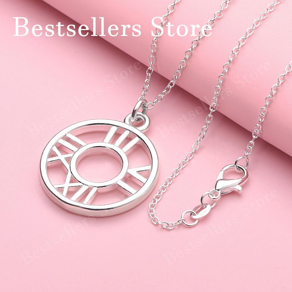 925 sterling silver 16-30 inch Roman numeral circular pendant necklace for women's fashion wedding jewelry