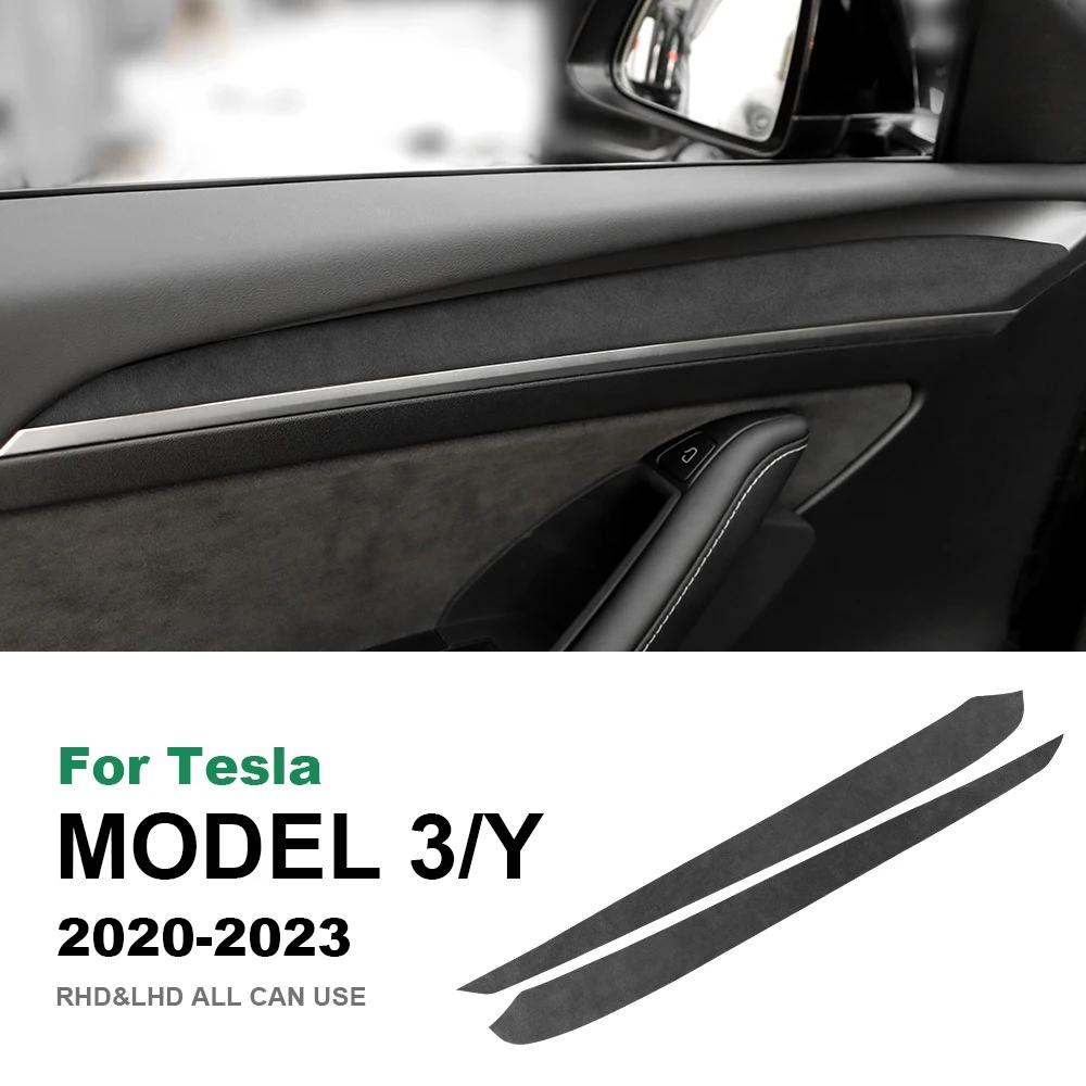 Panel ozdobny osłony klamki drzwi wewnętrznych z zamszu dla Tesla Model 3 2020-2023 Model Y 2020-2024