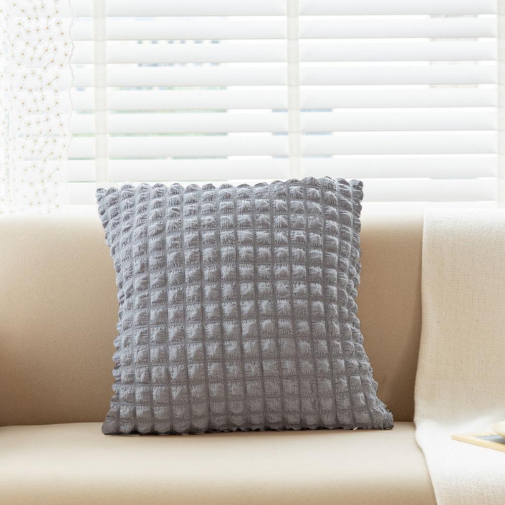 Minimalist Solid Color Pillow Case Cream Aesthetic Cushion for Living Room Bed Stretchy Puff Grid Home Decor
