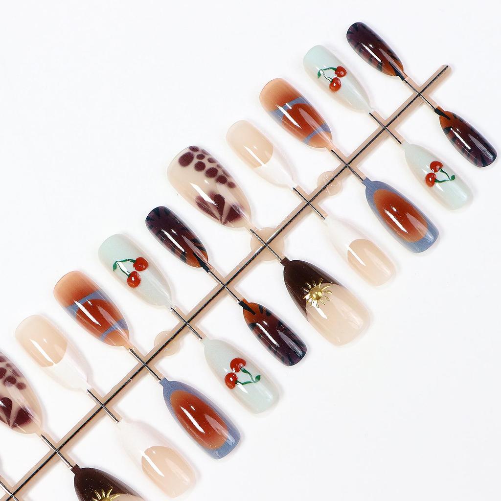 Gold-Flecked French Cherry Almond Cat Eye Press-On Nails