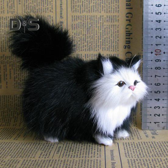 Simulation Cat Ornament Realistic Plush Kitty Toy Faux Fur Animals Model Furry Cat Doll Gift for Kids Cat Lovers