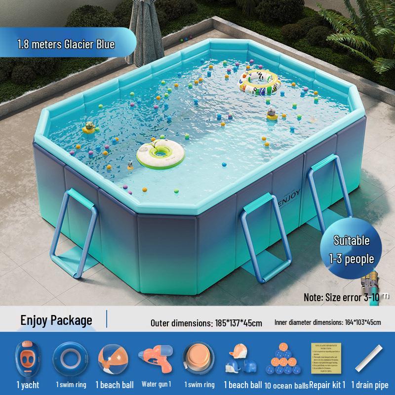 Inflatable Children's Swimming Pool with Slide - No Inflation Needed, Thickened Foldable Design for Home and Outdoor Use