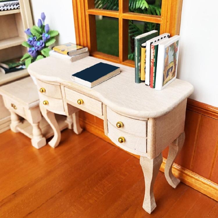 Miniature Study Furniture Set 2PCS Wood Desk Chair Models For Adult Collector Study Decoration