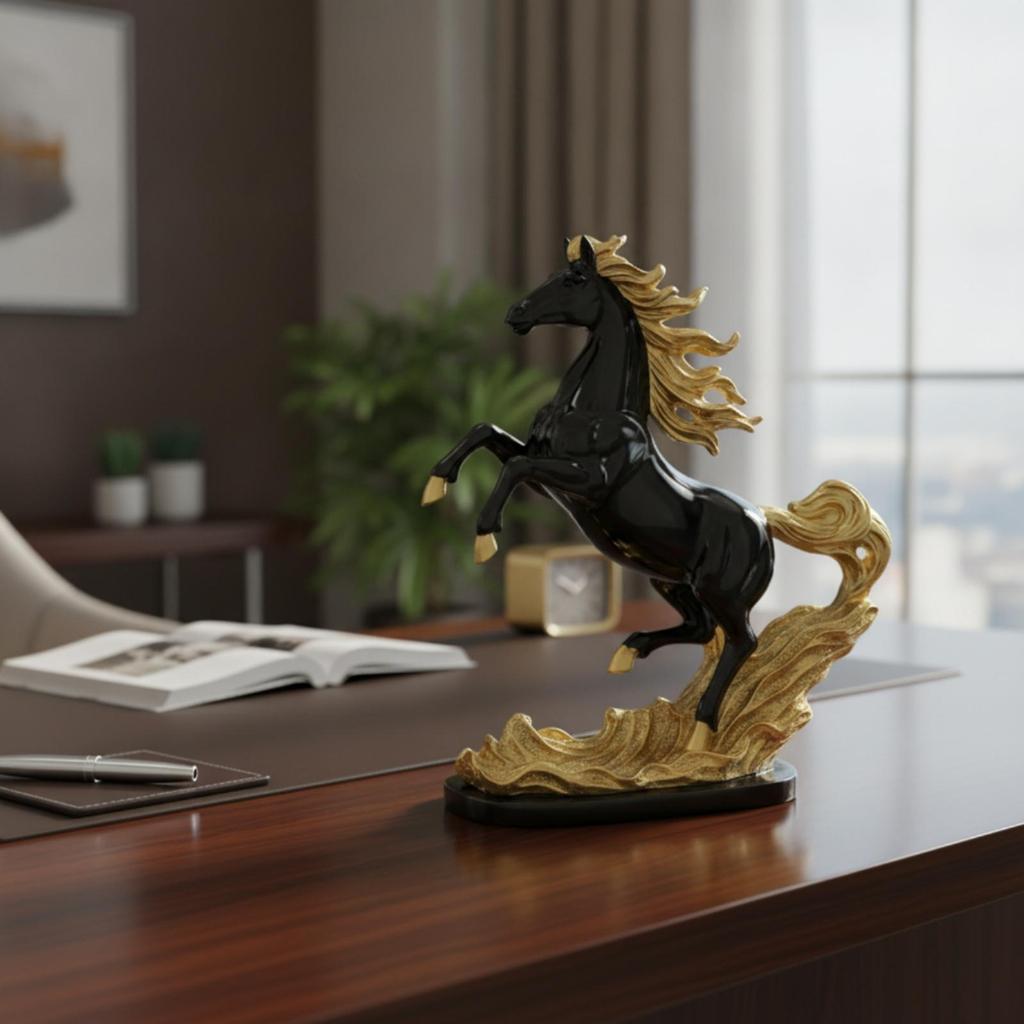 Rearing Horse Figurine Decorative WaveBased Base Indoor Ornament for Art Collectors,