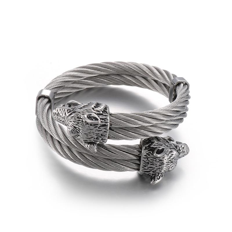 KALEN Punk Silver/Gold/Black/Oxidized Black Stainless Steel Wolf Head Cuff Bangle Bracelet Punk