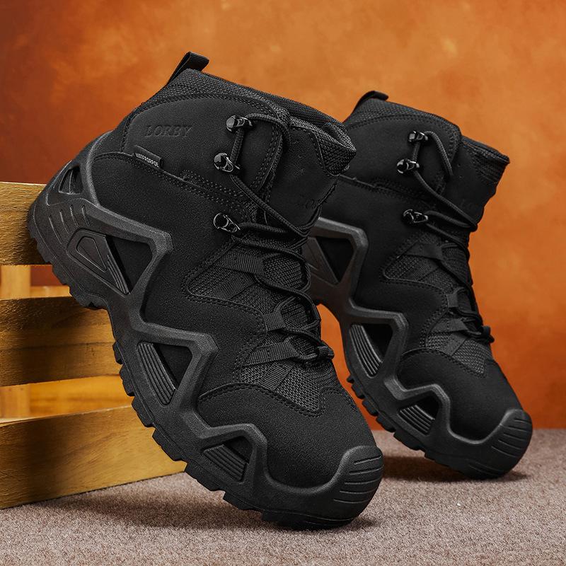 Men's Casual Hiking Work Boots Thick Bottom High Top Safety Shoes Outdoor Trekking Boots Autumn New Style Plus Size Rubber