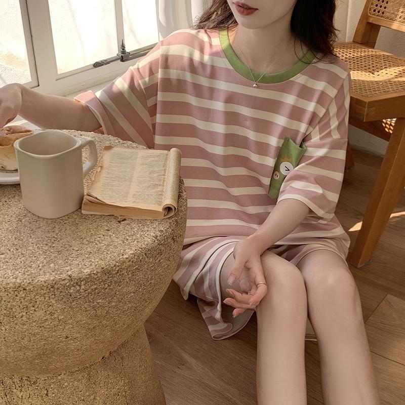 Summer Woman Pajama Cotton Cartoon Sleepwear Orange Cartoon Printing Pyjamas Set Young Lady Shorts Pullover Lingeries