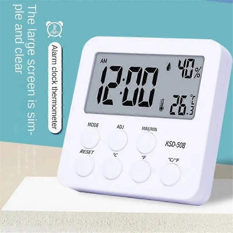 Electronic Temperature And Humidity Meter Household Desktop Small Clock Alarm Clock Digital Dry And Wet Thermometer