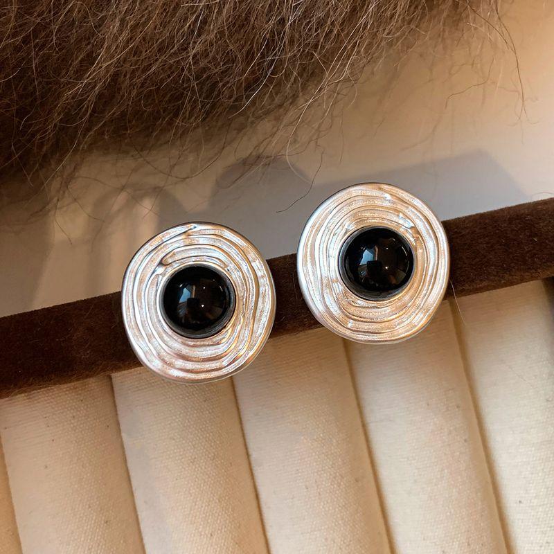 

Face-Looking Small Black Agate Silver Earrings Female Accessories Light Luxury Minority Fancy French Style Retro Elegant Earrings Earrings Black agate