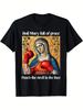 Unisexs Our Lady of Mary Striking The Devil Graphic Tee  Black Religious Boxing Art Short Sleeve Breathable Crew Neck Re