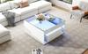 70 x 70 x 35 cm Coffee Table with 2 Drawers, High-Gloss, Openwork Design, Desk and Dining Table, Tempered Glass with LED, White
