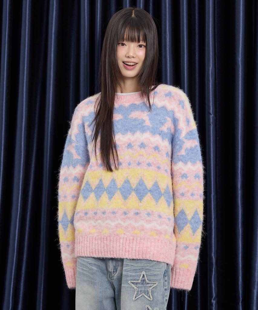 WAIKEI Dolphin Hairy Graphic Knit Pink