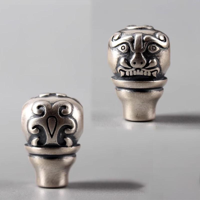 Buddha Head Taotie Pattern Vajra Mantra Bracelet with Auspicious Cloud and Bodhi Seeds.