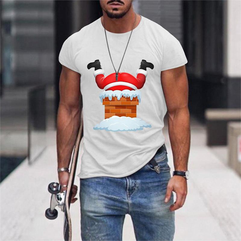 Santa Claus Deer Pattern T Shirt For Men Christmas 3D Printed Tees Summer Casual Loose T-Shirts O-Neck Short Sleeve Tops