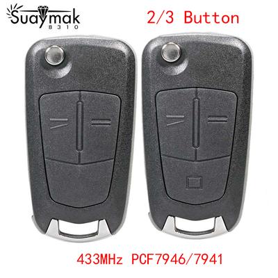 [SUAYMAK] Suitable for Opel 2/3 Button Key Folding Car Key 433 MHZ/ PCF7946 Chip /HU43 /HU100