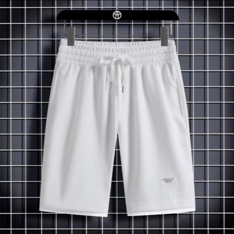 

Мужские шорты вафельного цвета в гонконгском стиле с цветными блоками — свободная повседневная летняя спортивная одежда «два в одном»