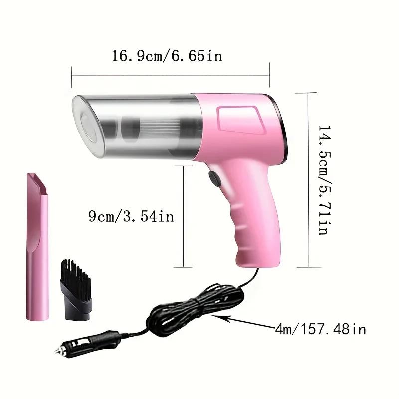 

High power 12V car vacuum cleaner, car plug power mode, 0.1-0.2L dust cup, portable handheld vacuum cleaner for cars рожевий