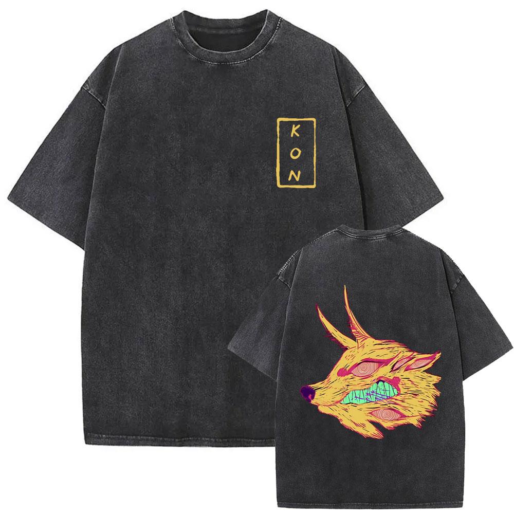Anime Chainsaw Man Pochita and Denji Washed Vintage Tshirt Cartoon Manga Graphic T Shirt Men Casual Cotton Oversized Tshirts