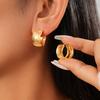 18K Real Gold Plated Round Pleated Striped Concave Ear Buckle Retro Simple Earrings