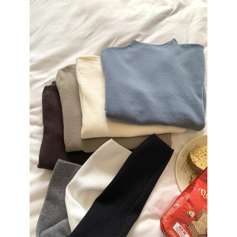 Small Stand-up Collar Milk Soft Waxy Knitted Long-sleeved Bottoming Shirt Women's 1116 Winter Sweater Autumn Clothing Korean Version Simple Top Inside
