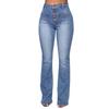 Damen-Jeans, verwaschene Jeans mit Knopf und aufgesetzter Tasche, hoher Taille