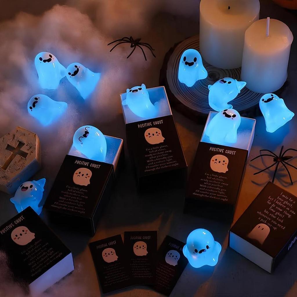 Mini Ghost Figurines Decorative Glow in the Dark Mini Ghost Figures with Box Cute Resin Glowing Spooky Decoration for Porch