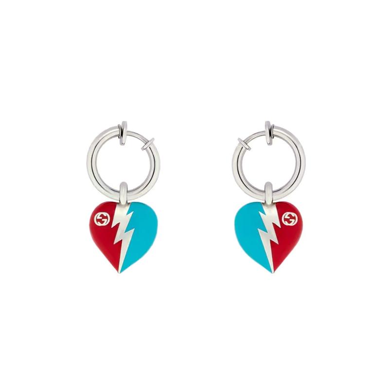 Gucci G Series Exquisite Heart Shape Fashion Jewelry Glossy Resin Earrings Unisex Couple Style Silver