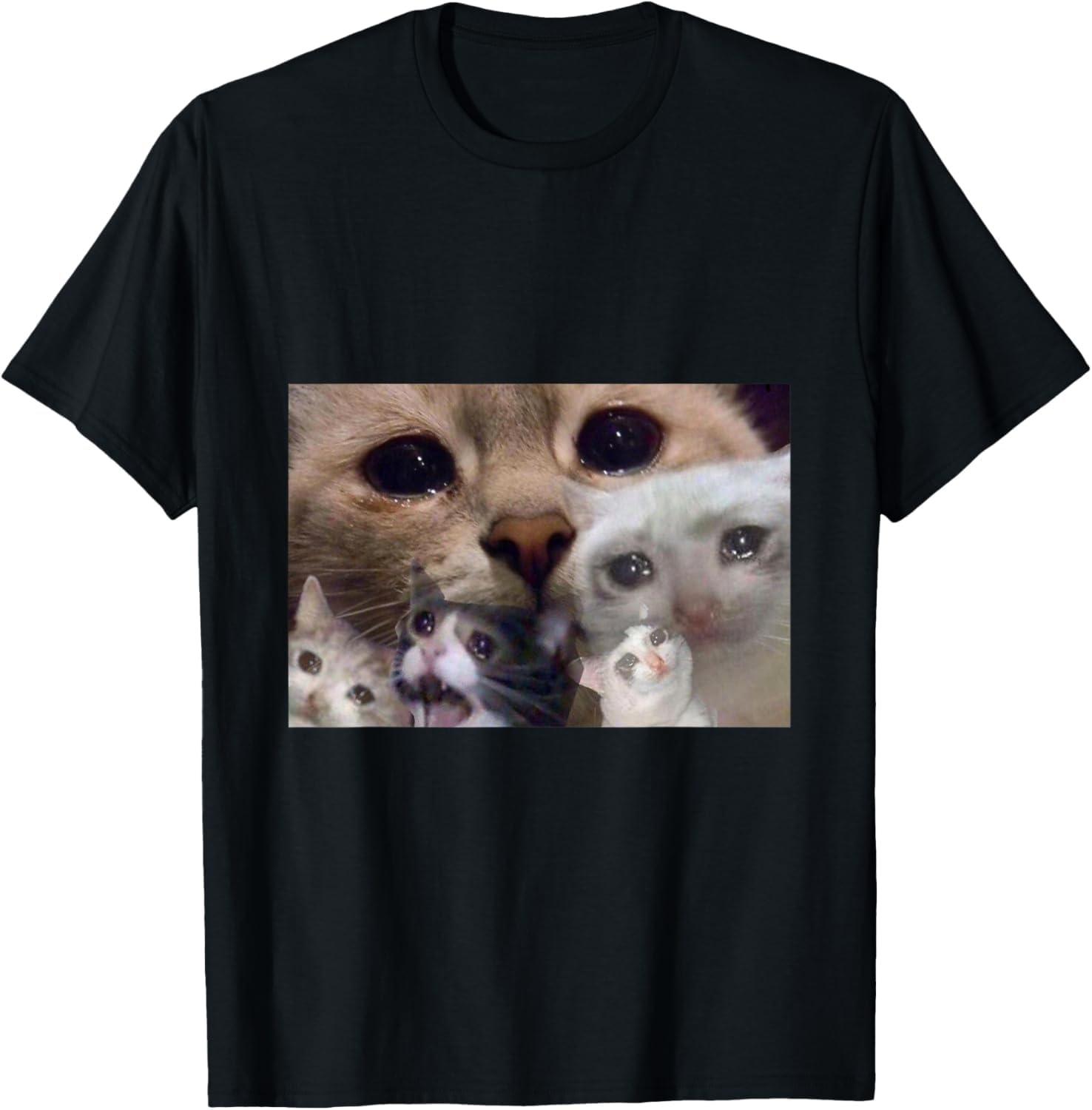 JVDRRY Crying Cat Meme Shirt Sad cat T-Shirt S