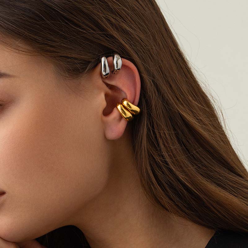Vintage Gold Color C-Shaped Ear Clip For Women Punk Hip Hop Metal Round Geometric No Piercing Ear Cuff Jewelry Party Gift