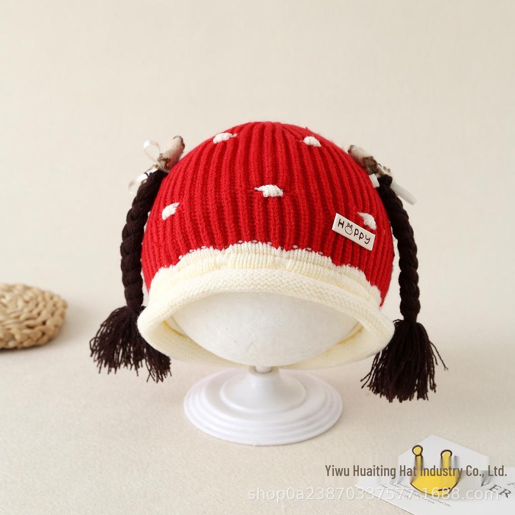 Autumn Winter Princess Baby Hat with Braids: Cute Knit Design for Newborns and Girls
