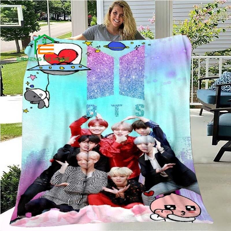 Kpop Hvězda Bangtan Flanelová deka Teplá deka pro domov, piknik, cestování, letadlo, kancelář a pro dospělé, děti 5 velikostí