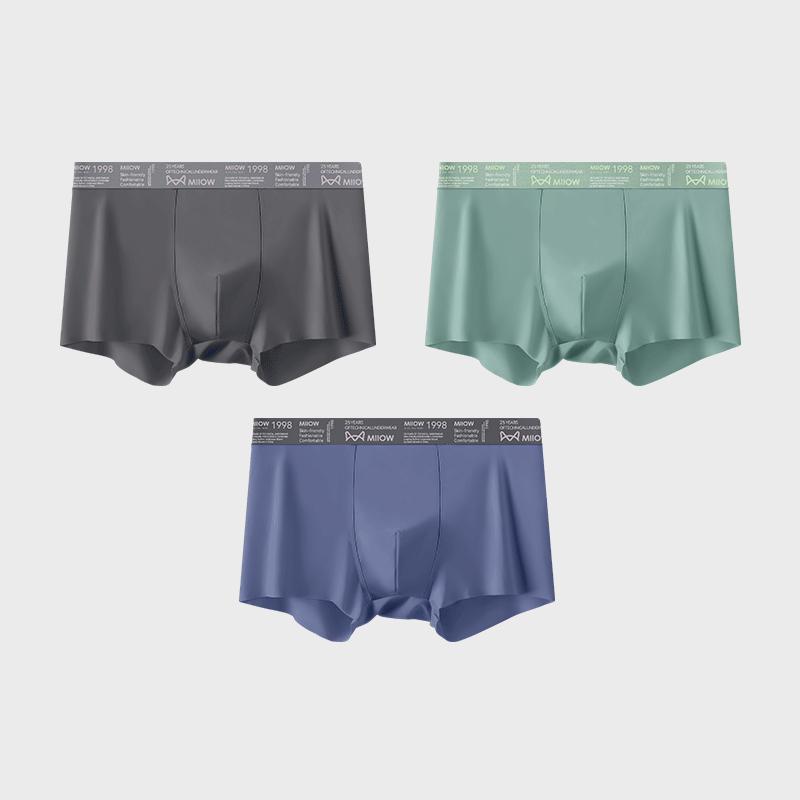 MiiOW 3Pcs Ice Silk Plus Size Flat Corner Pants, Comfortable and Cool, Breathable, Solid Color Seamless Underwear for Men, Summer New L-5XL