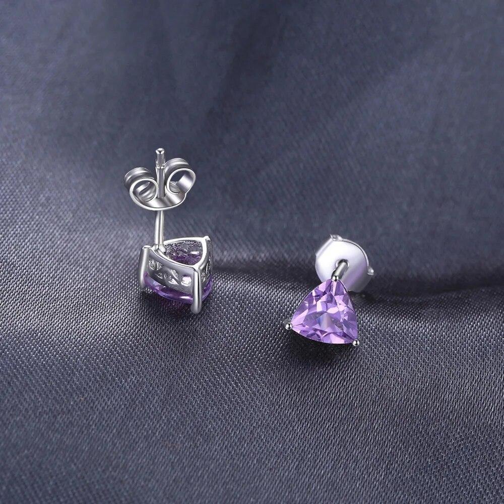 D Color 1.4ct Triangle Genuine Purple Amethyst 925 Sterling Silver Stud Earrings for Women Fashion Gemstone Jewelry Gift