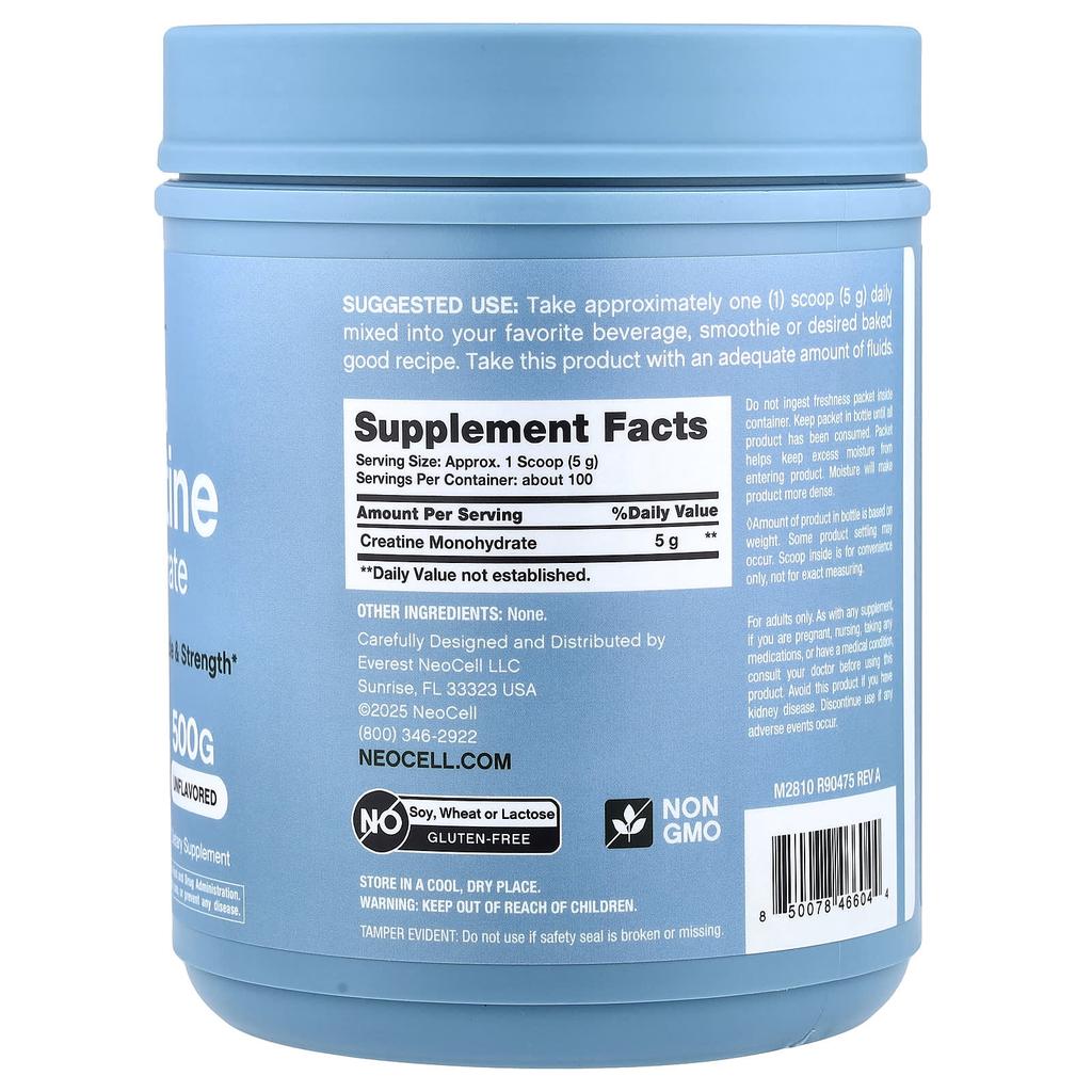 NeoCell Creatina Micronizzata, Polvere Monoidrata, Senza Aroma, 500g (1,1 libbre)