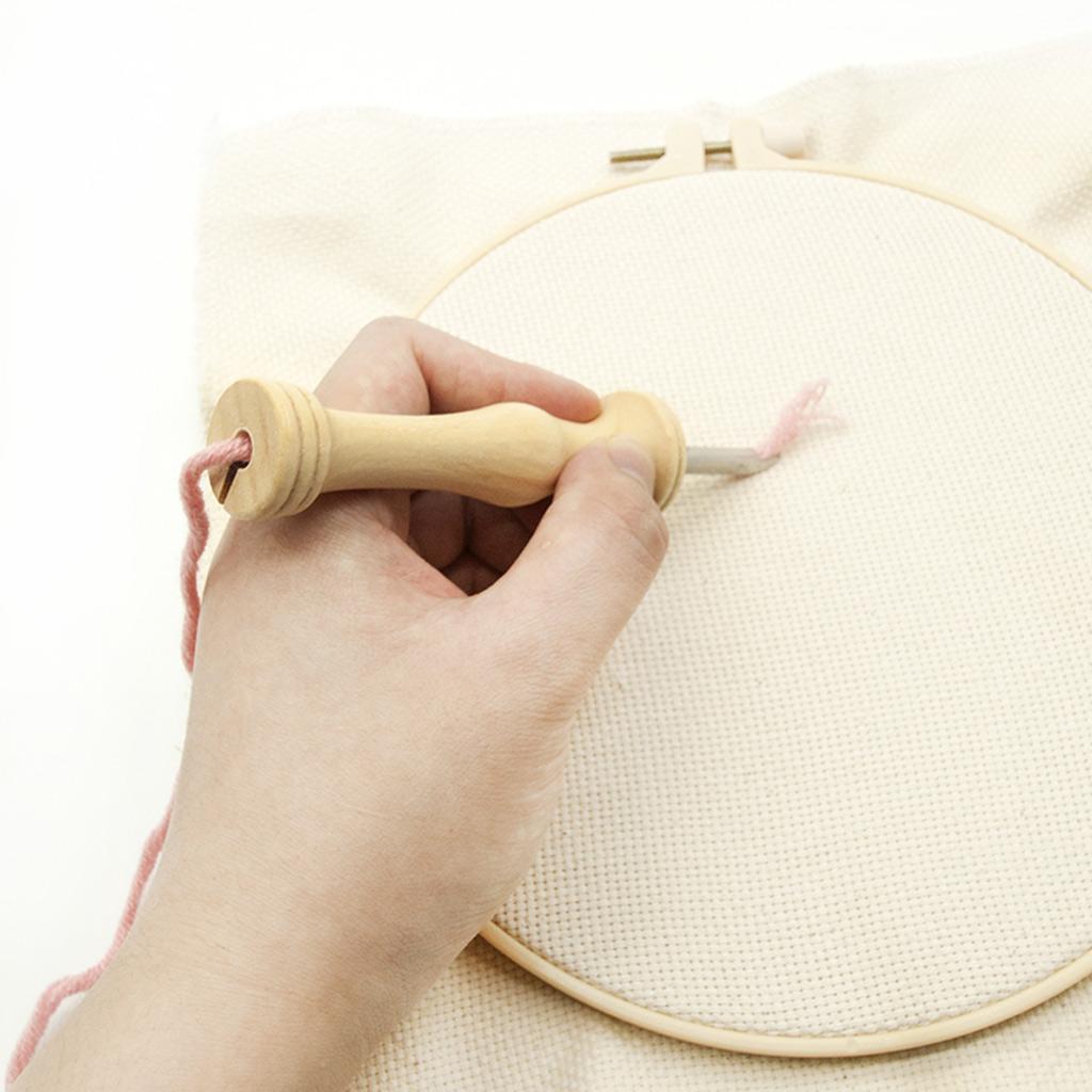 Threader Needle with Wooden Handle Embroidery Punch Grandmother DIY Fun Tool