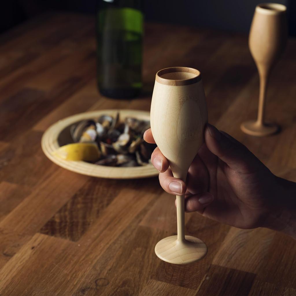 RIVERET Vessel Cocktail Glasses, Bourgeon, 110ml, Pair, Bamboo, Dishwasher Safe, White/Brown, RV-110WB