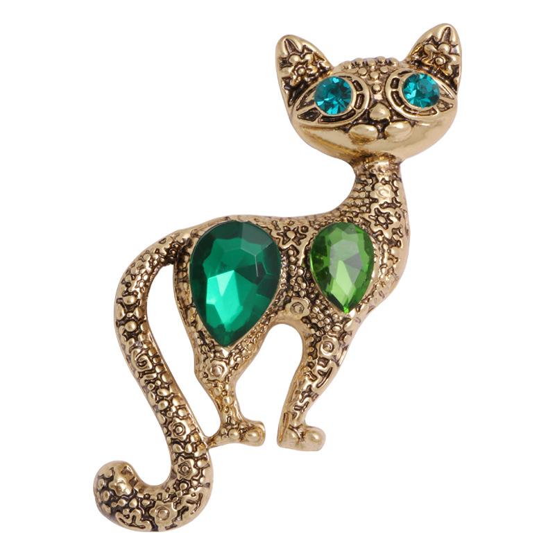 New Retro Simple Personalized Animal Series Brooch, Fashionable Electroplated Antique Gold Versatile Kitten Corsage