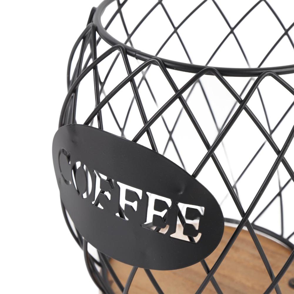 Wooden Base Coffee Pod Holder Large Capacity Coffee Pod Storage Basket Coffee Bar