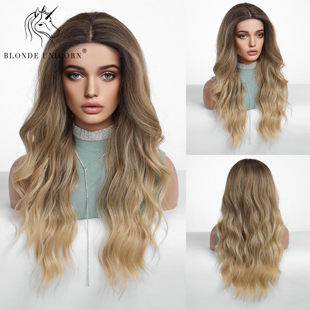 BLONDE UNICORN Small Lace Synthetic Wig Wavy Cosplay Wigs for Women Daily Use Long Blonde Wigs Heat Resistant Fiber Hair