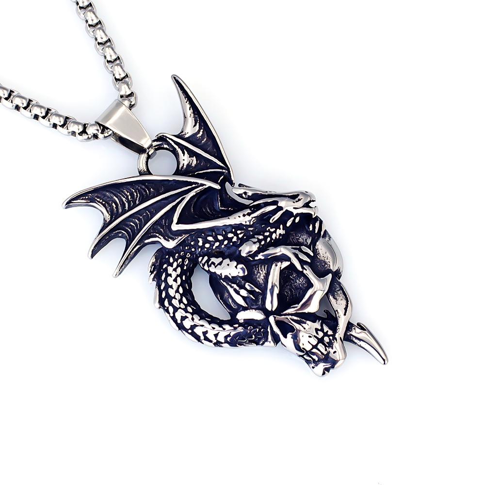 Viking Dragon Pattern Stainless Steel Necklace Bold Retro Fashion Jewelry