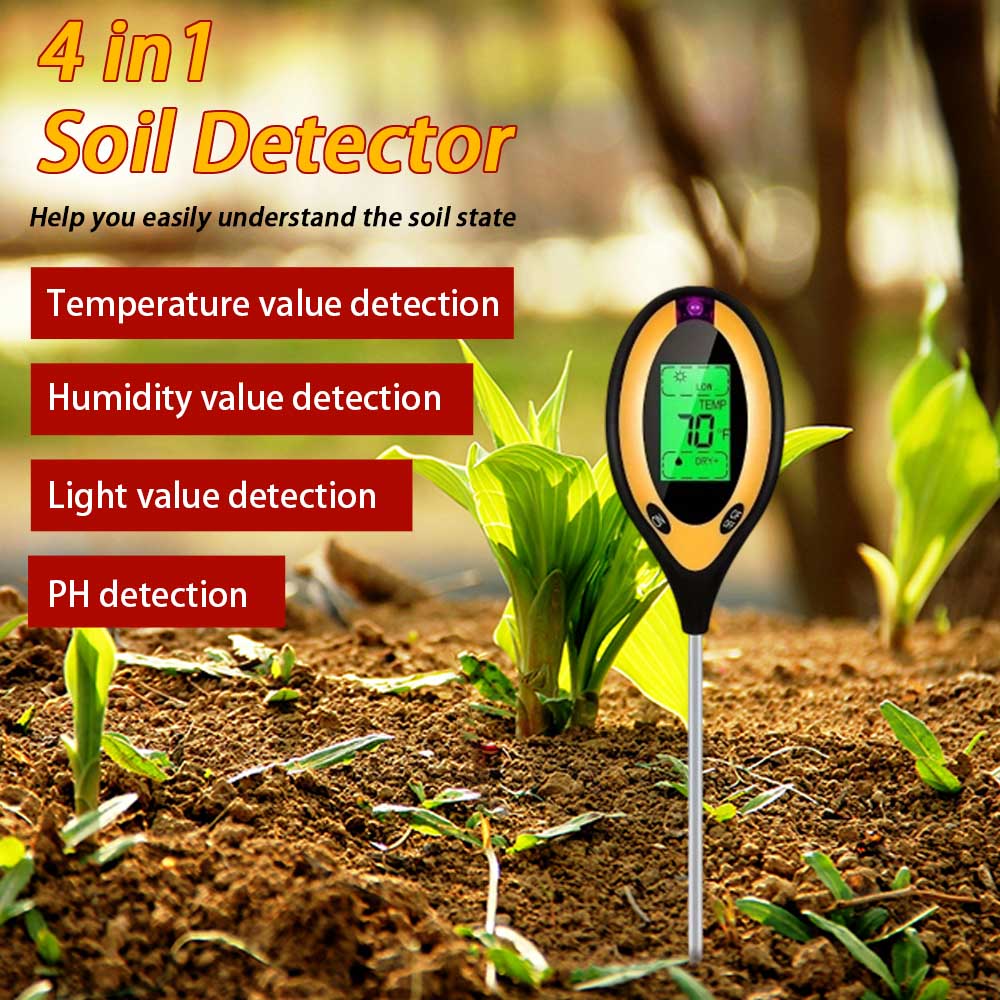 4 In 1 Soil Tester LCD Screen Soil Thermometer Soil PH Sensor PH Meter  For Garden Lawn Farming