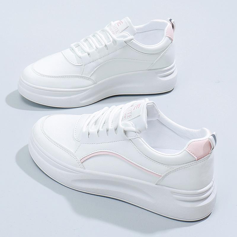 Korean Style Women's Platform Sneakers - Spring 2024 Casual White Shoes