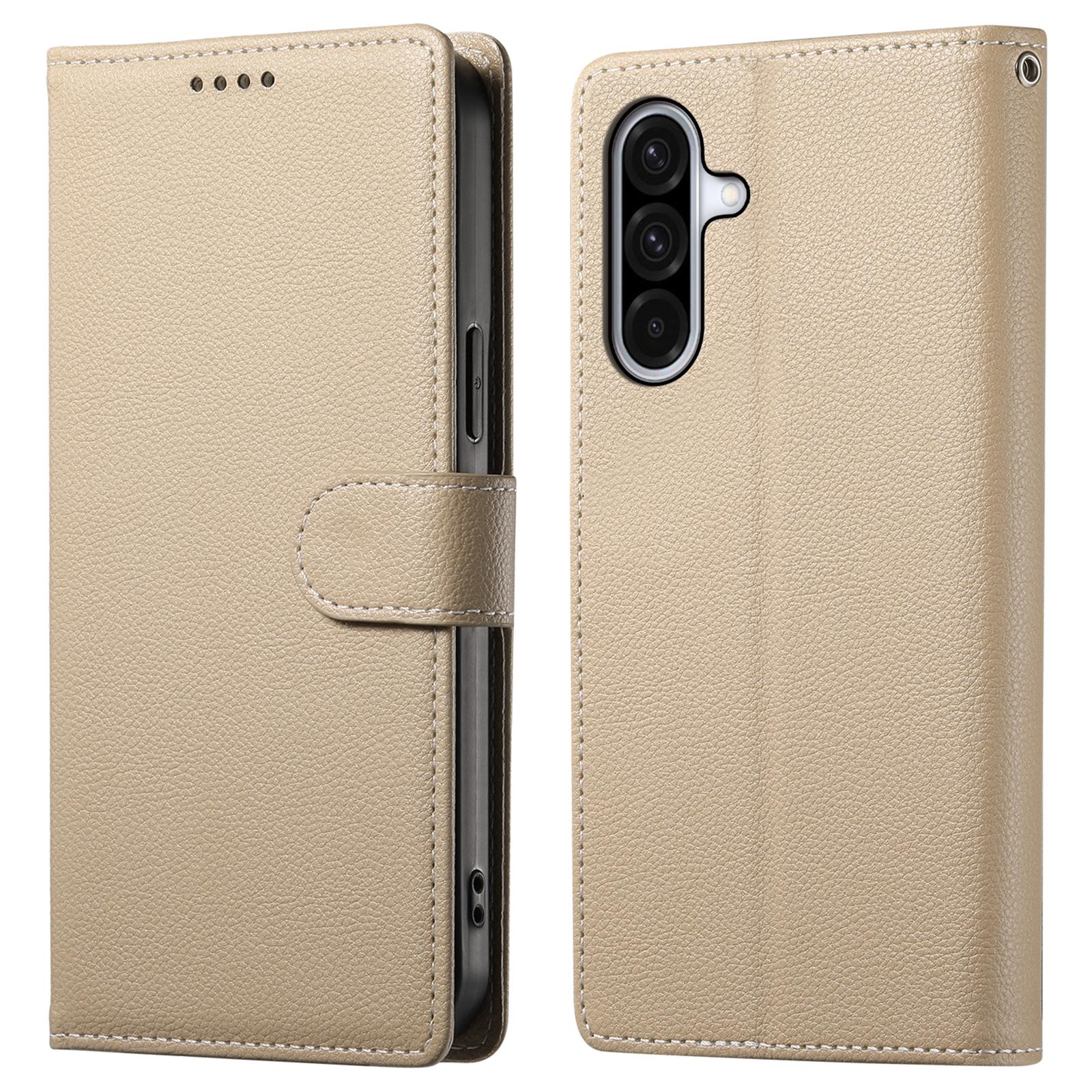 

DF-012 Чехол для Samsung Galaxy A36 5G Кожа с текстурой личи Магнитная застежка Кошелек Подставка Чехол для телефона Apricot